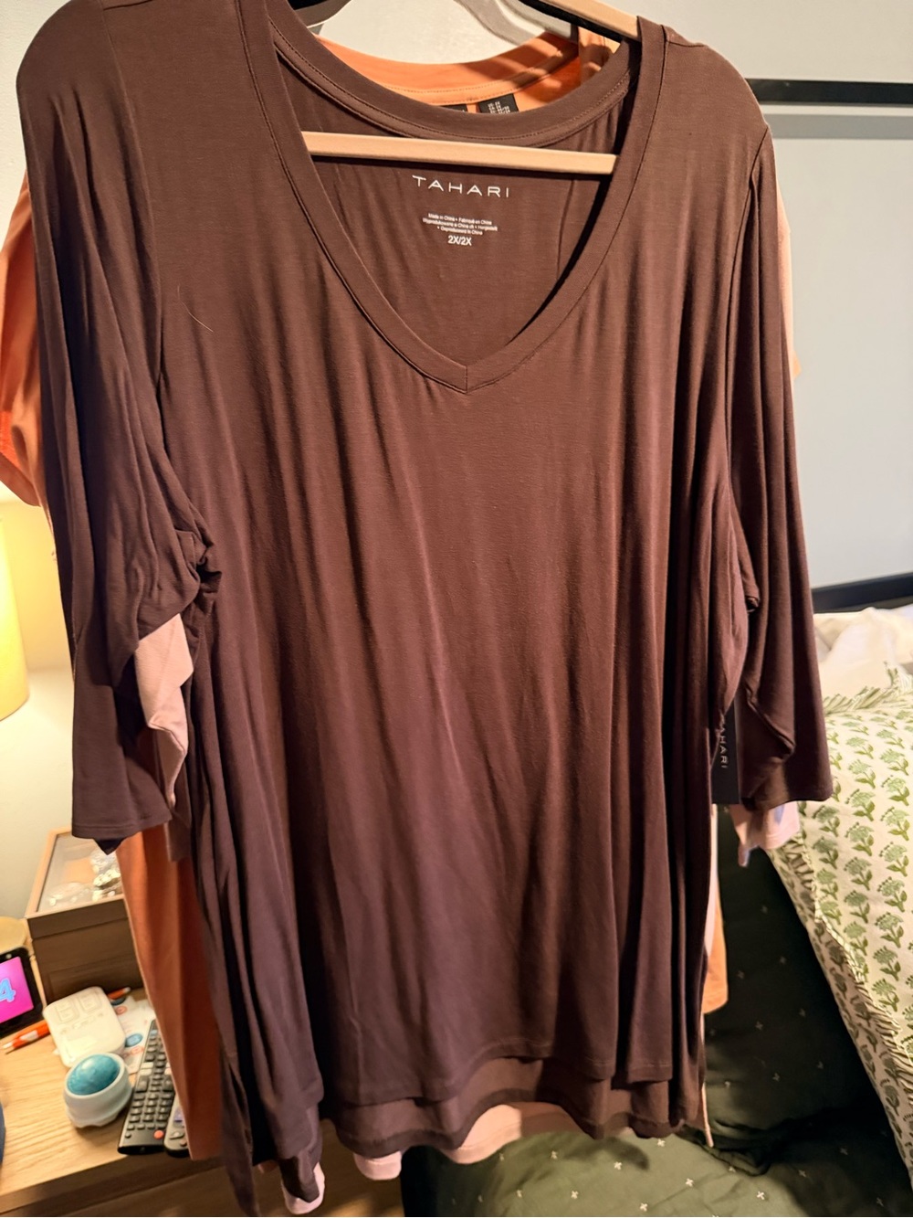 Tahari Brown V-Neck Tunic Top